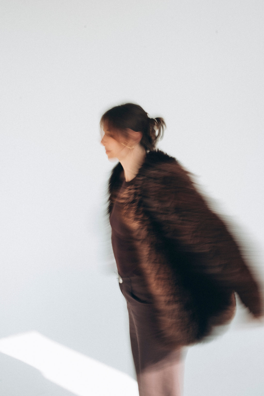 Sheepskin Fur / Coat with Burgundy Silk Lining - Brown