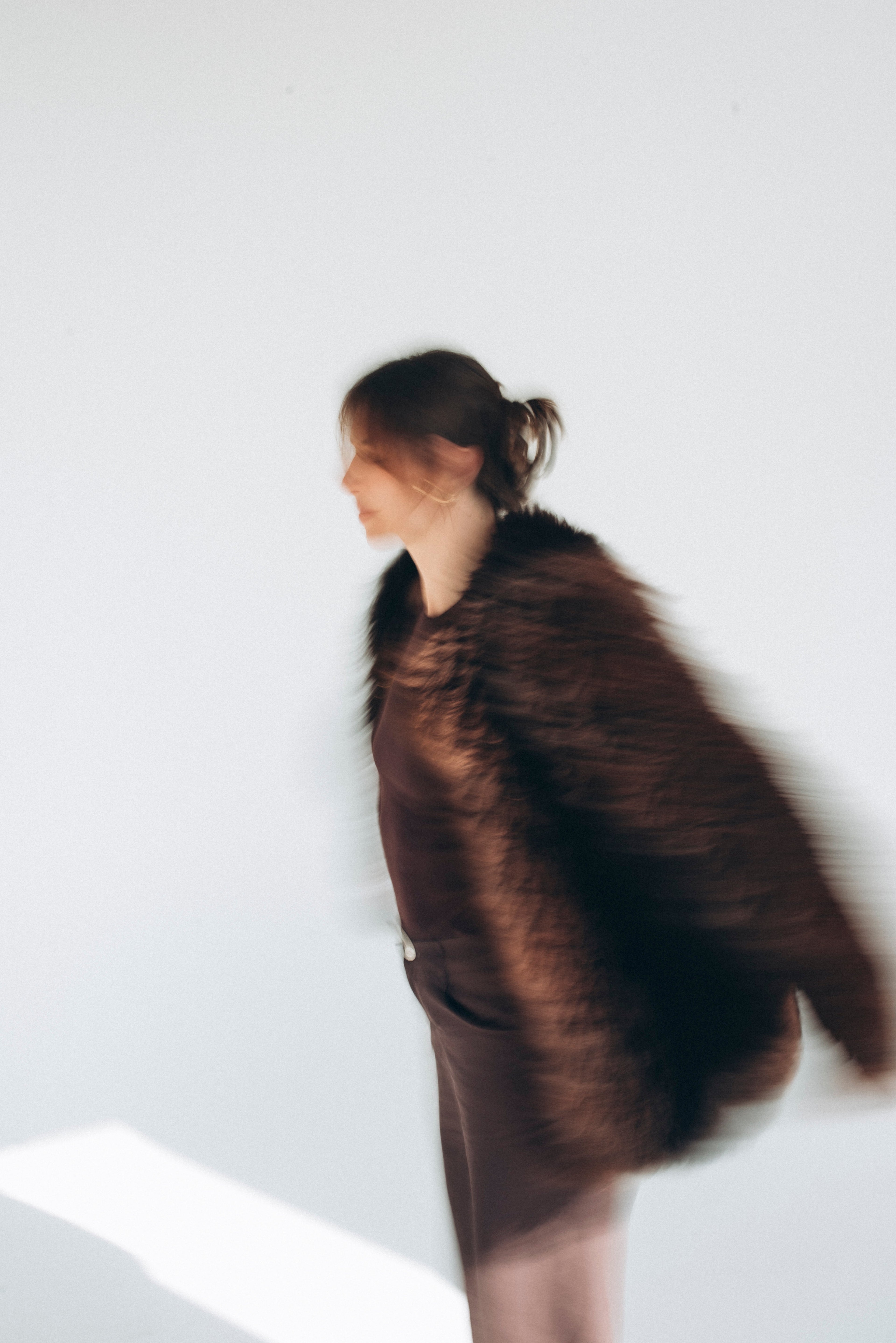 Sheepskin Fur / Coat with Burgundy Silk Lining - Brown