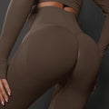 NNEDSZ Size M Brown Seamless High-Waisted Yoga Pants for Women - Lift Workout Leggings for Running, Gym, and Fitness